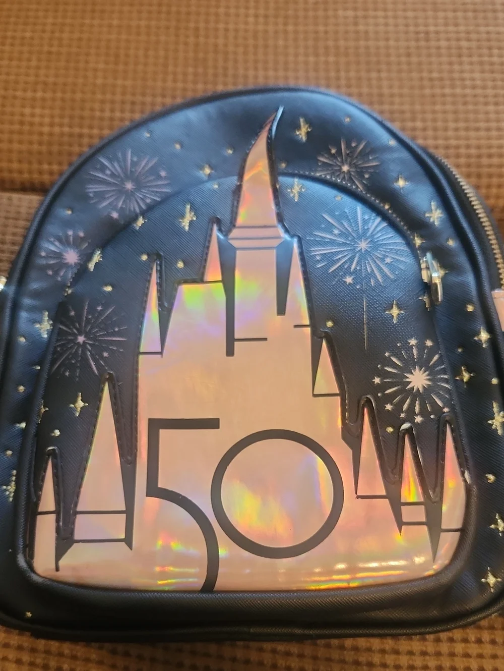 Loungefly Black Holographic Castle 50th Anniversary Mini Backpack